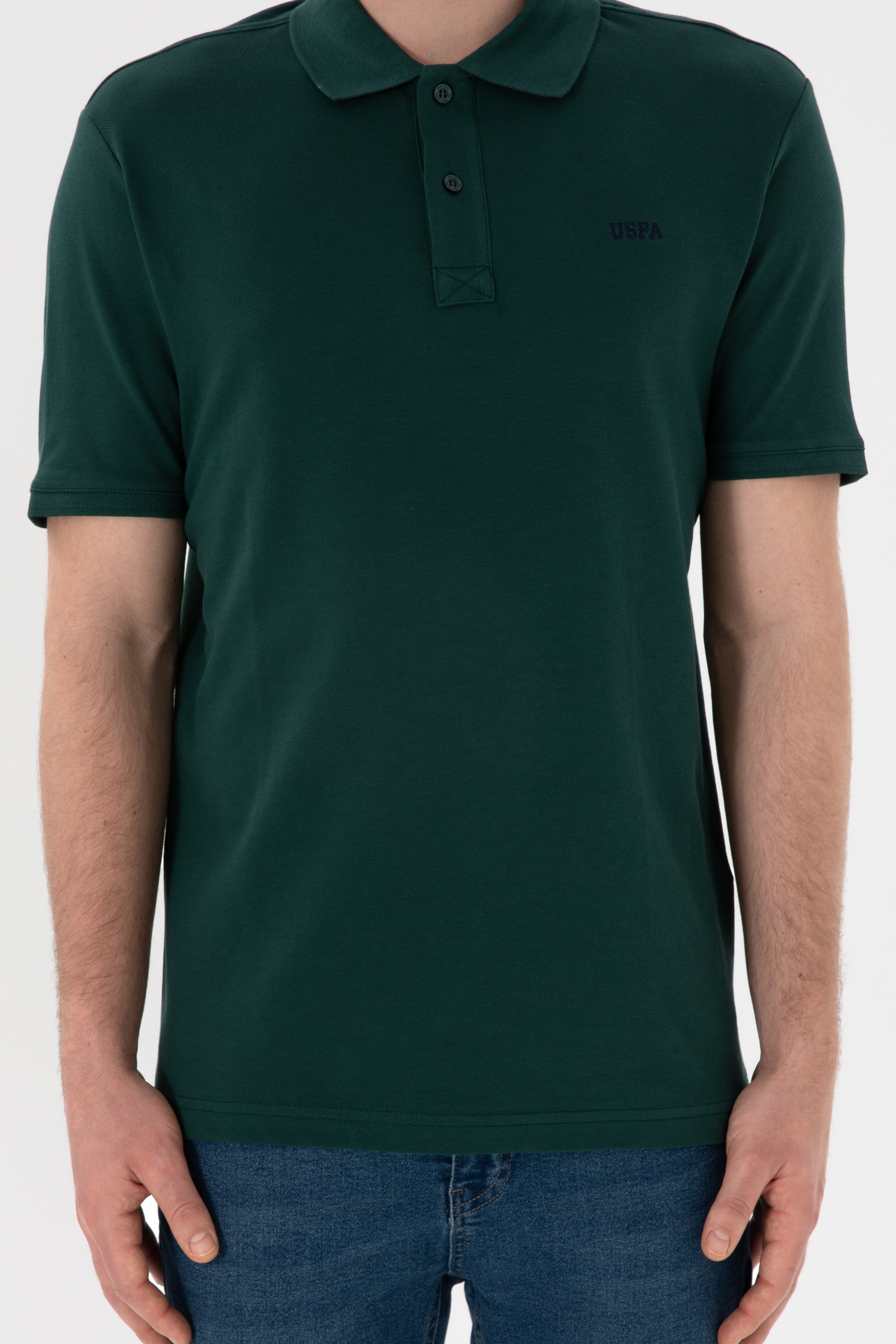 Erkek Regular Fit Polo Yaka Koyu Yeşil Basic Tişört - Image 7