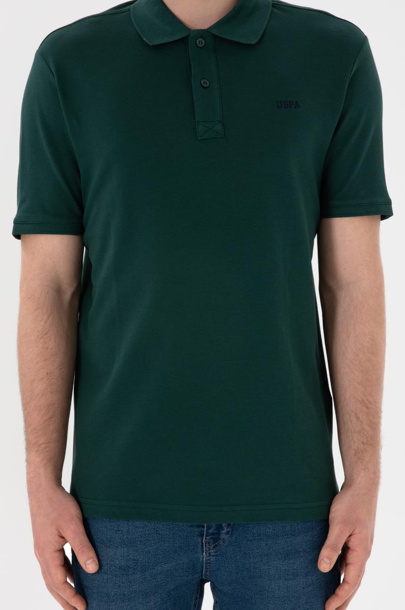 Erkek Regular Fit Polo Yaka Koyu Yeşil Basic Tişört