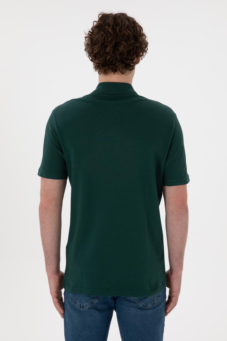 Erkek Regular Fit Polo Yaka Koyu Yeşil Basic Tişört - 50306007267