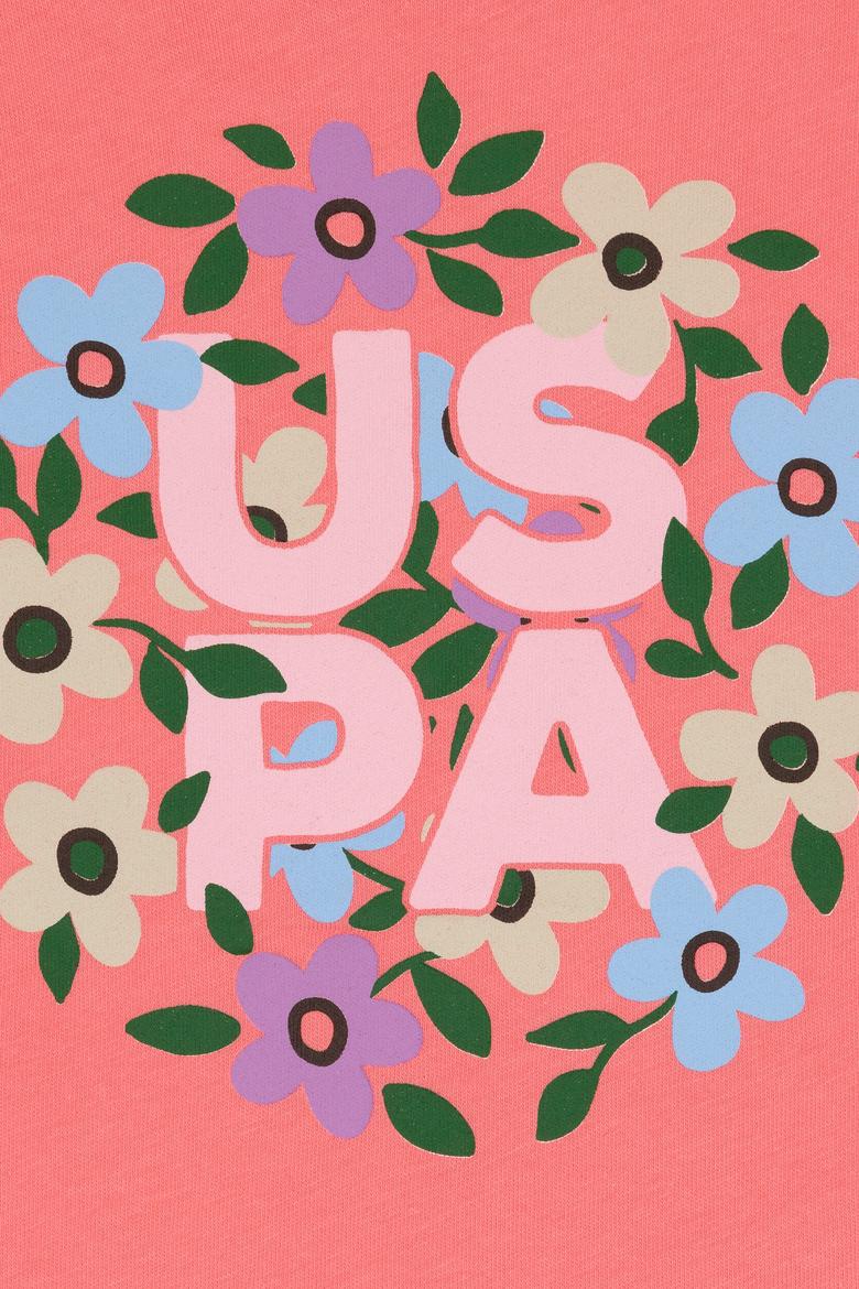 Kız Çocuk Pembe Bisiklet Yaka Çiçek Baskılı Pamuk Tişört - 50306187008