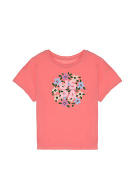 Kız Çocuk Pembe Bisiklet Yaka Çiçek Baskılı Pamuk Tişört - 50306187008