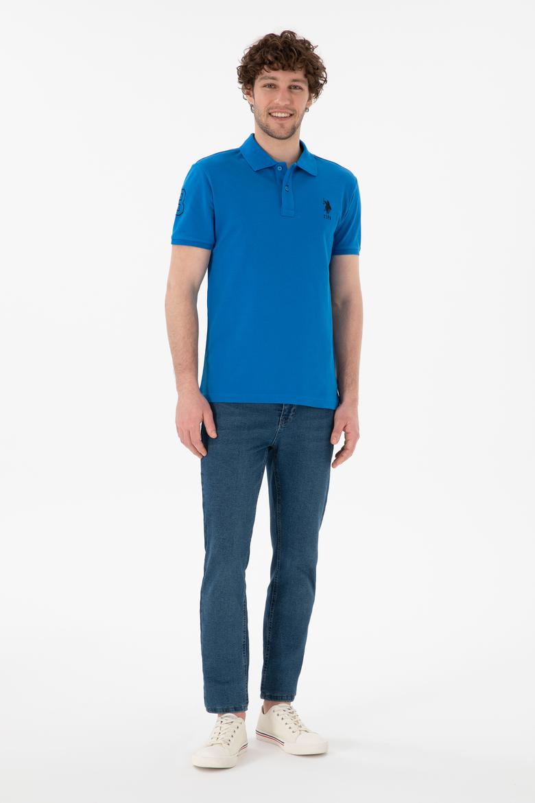 Erkek Slim Fit Polo Yaka Kobalt Mavi Basic Tişört - 50305929336