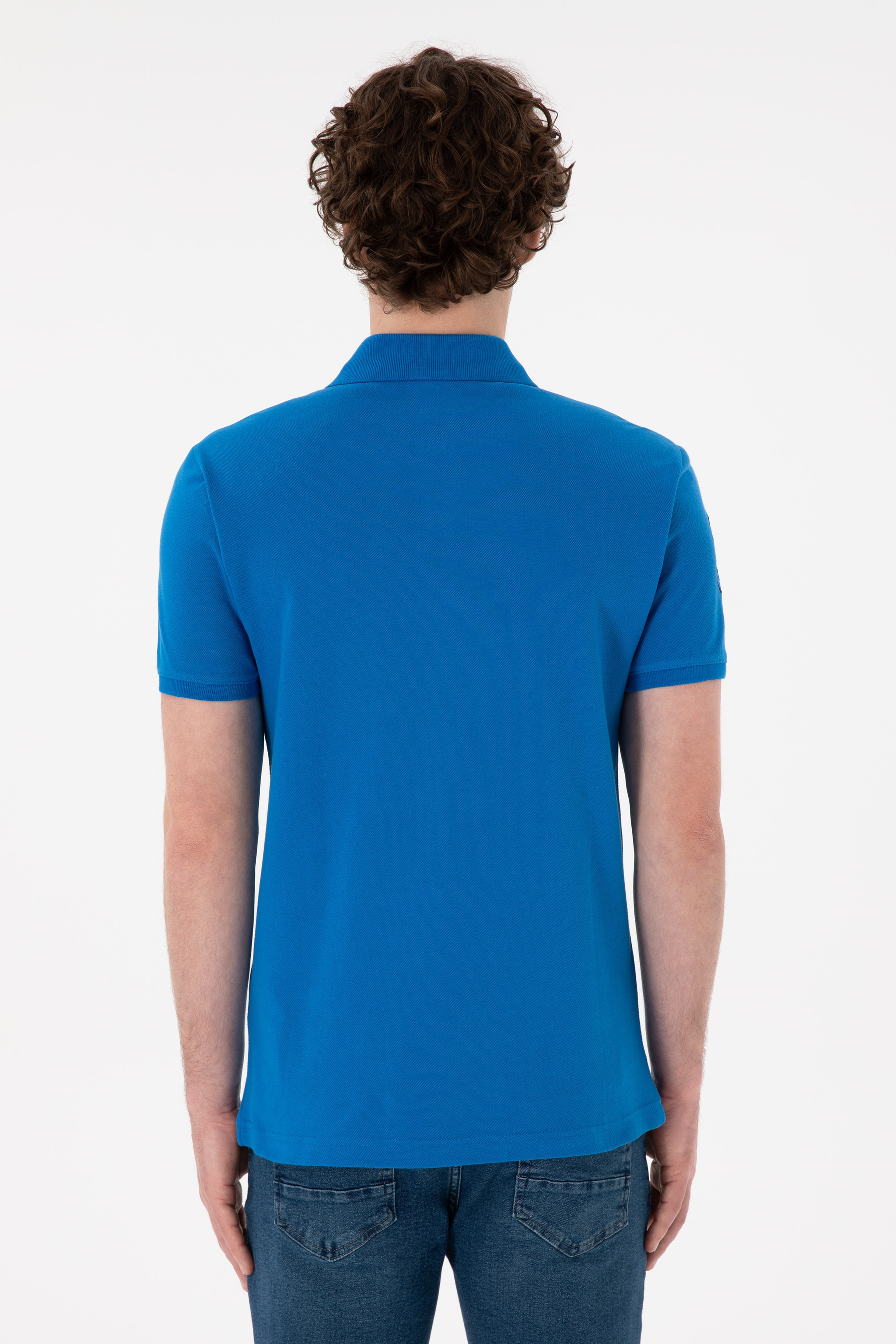 Erkek Slim Fit Polo Yaka Kobalt Mavi Basic Tişört - Image 6