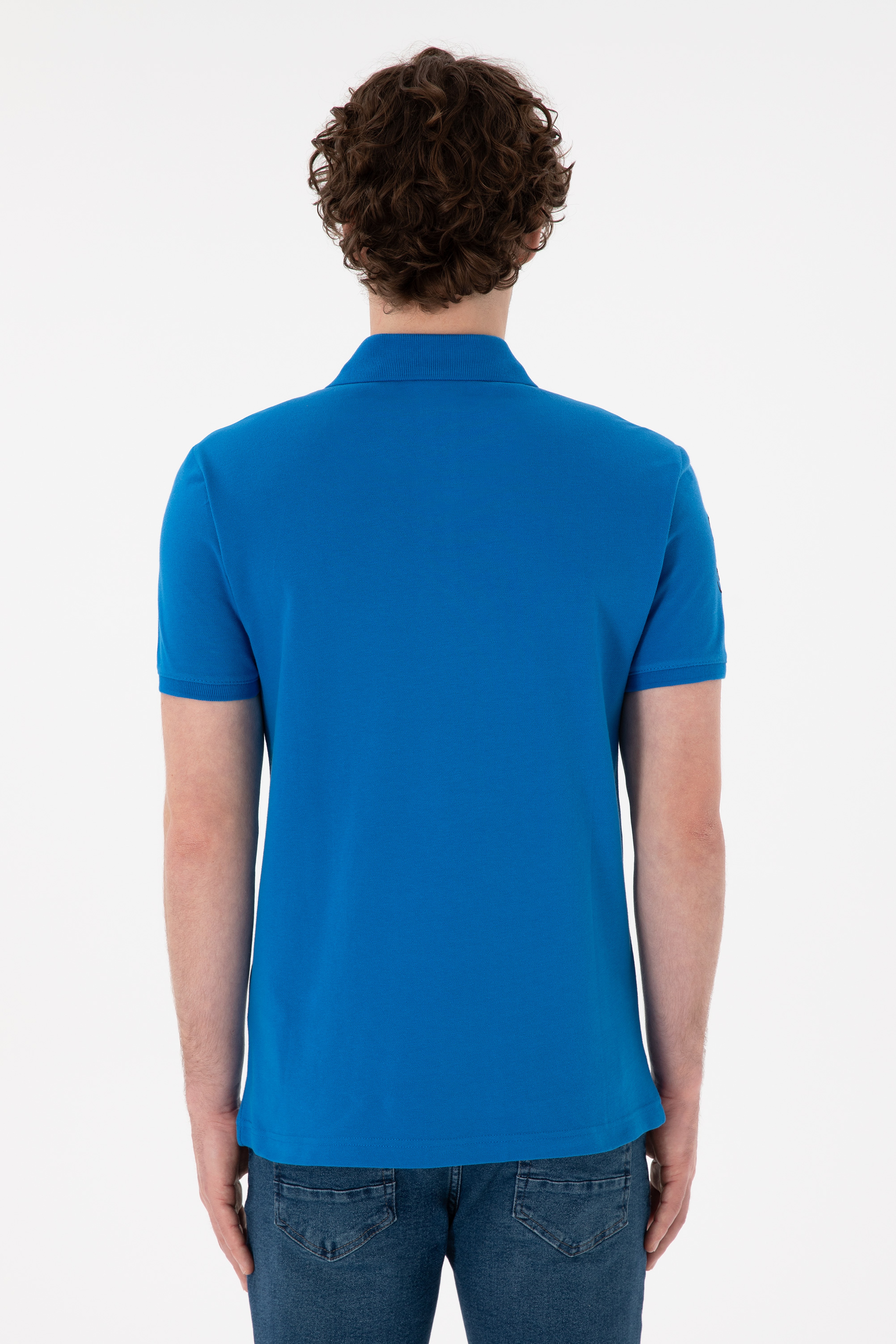 Erkek Slim Fit Polo Yaka Kobalt Mavi Basic Tişört