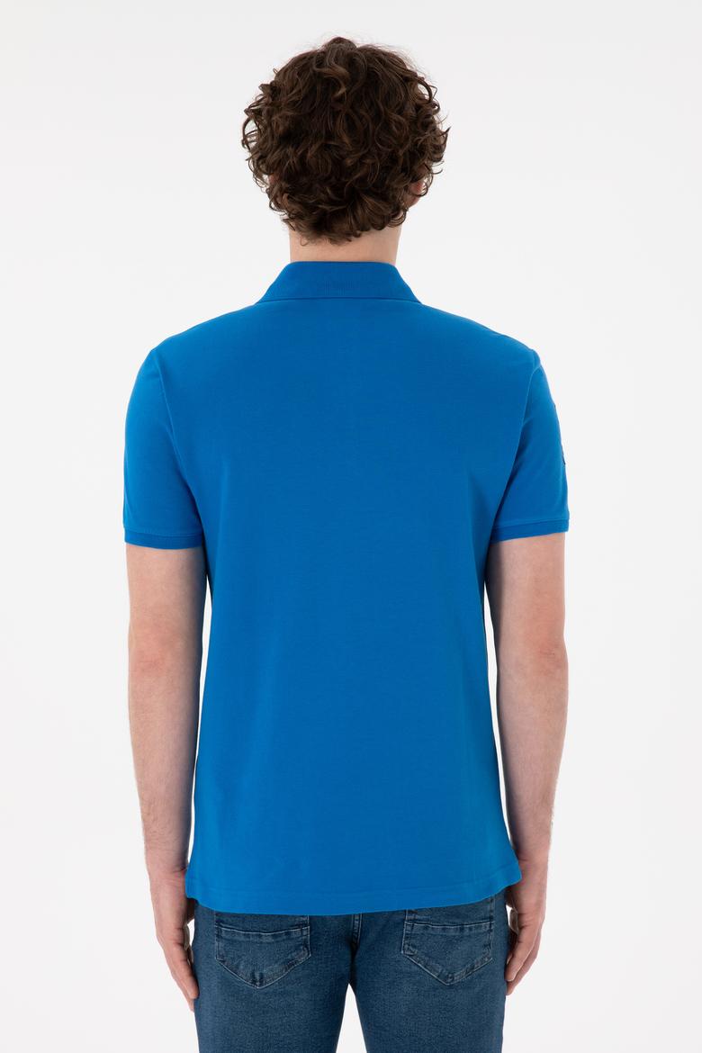 Erkek Slim Fit Polo Yaka Kobalt Mavi Basic Tişört - 50305929336