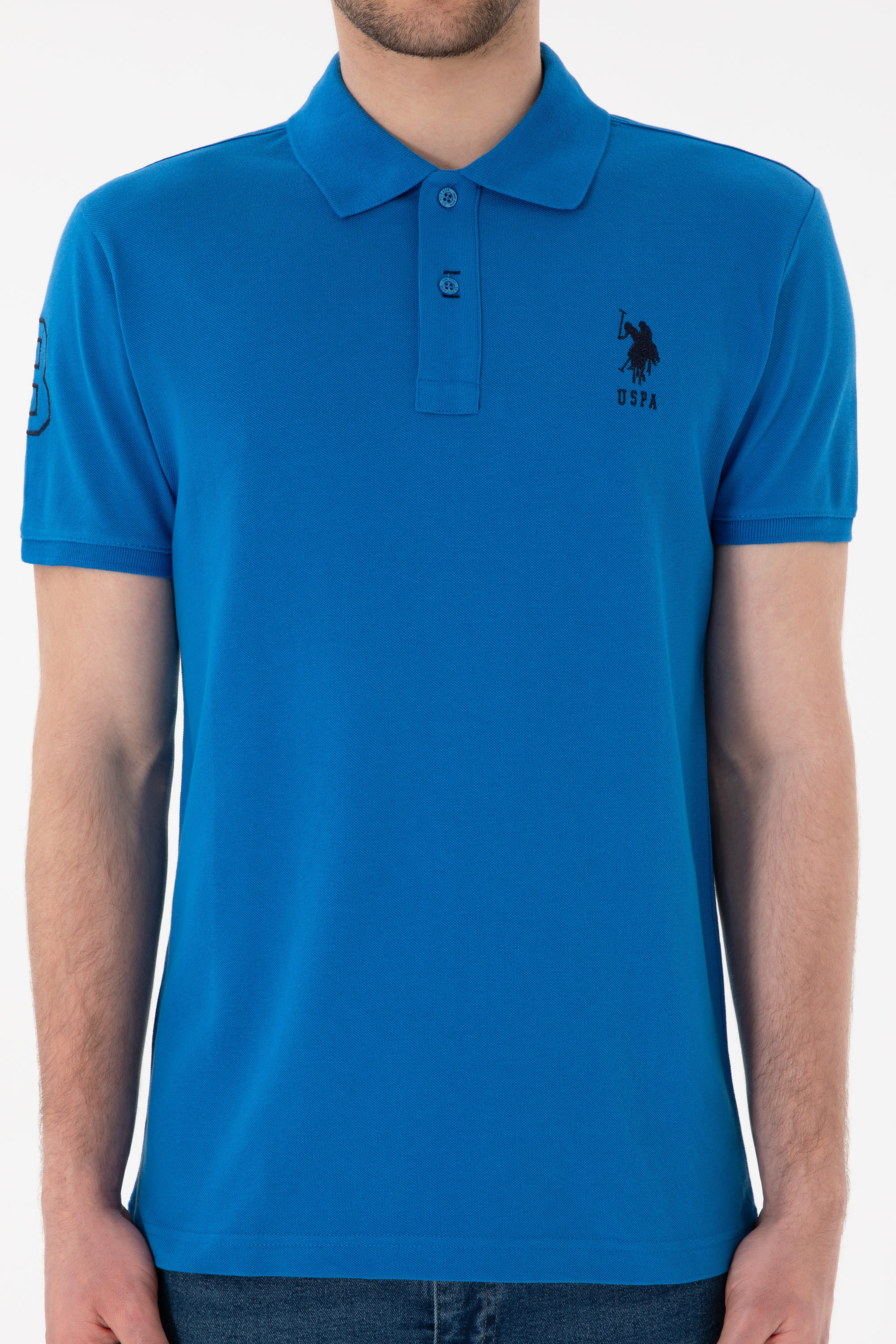 Erkek Slim Fit Polo Yaka Kobalt Mavi Basic Tişört - Image 7