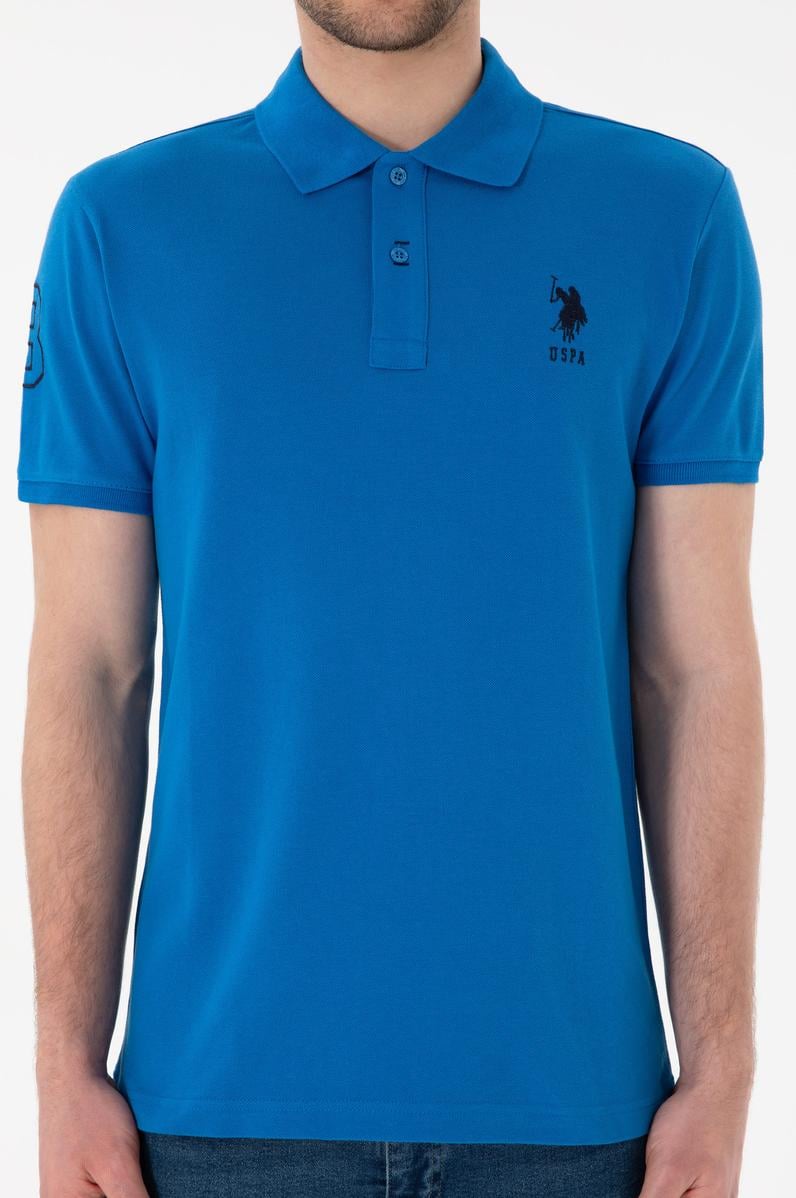 Erkek Slim Fit Polo Yaka Kobalt Mavi Basic Tişört