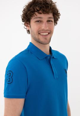 Erkek Slim Fit Polo Yaka Kobalt Mavi Basic Tişört - 50305929336