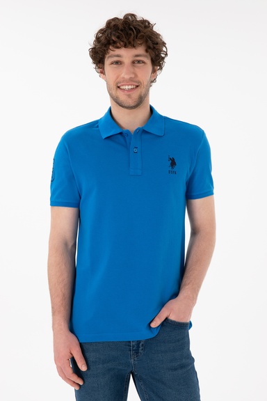 Erkek Slim Fit Polo Yaka Kobalt Mavi Basic Tişört