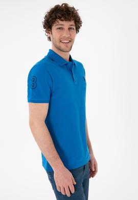 Erkek Slim Fit Polo Yaka Kobalt Mavi Basic Tişört - 50305929336