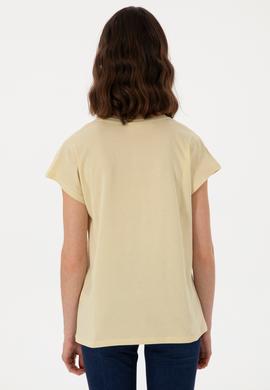 Kadın Açık Haki Bisiklet Yaka Tişört - 50305745008