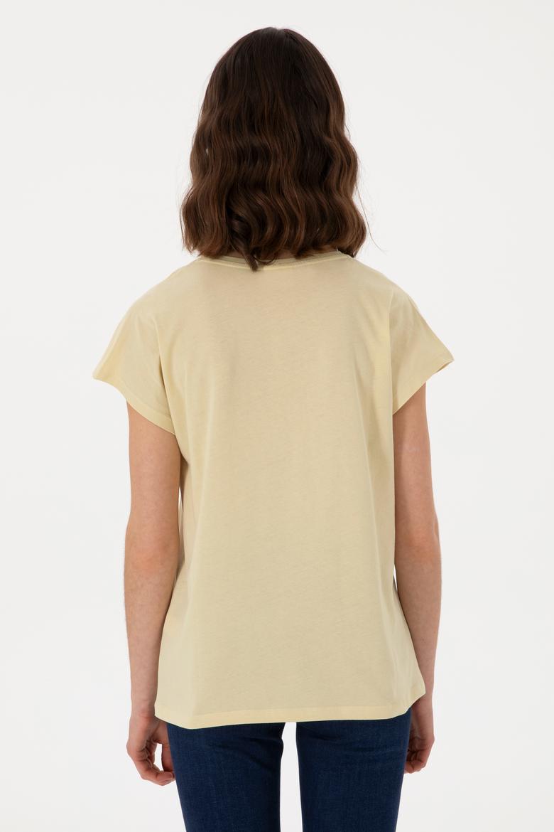 Kadın Açık Haki Bisiklet Yaka Tişört - 50305745008