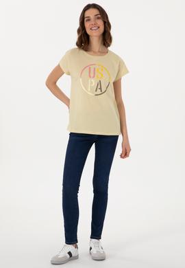 Kadın Açık Haki Bisiklet Yaka Tişört - 50305745008