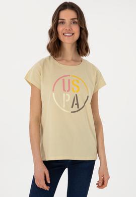 Kadın Açık Haki Bisiklet Yaka Tişört - 50305745008