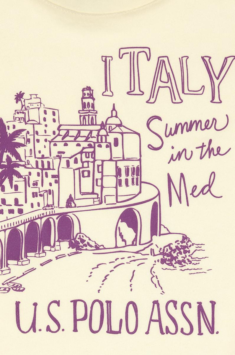 Kız Çocuk Krem Bisiklet Yaka Baskılı Pamuk Tişört