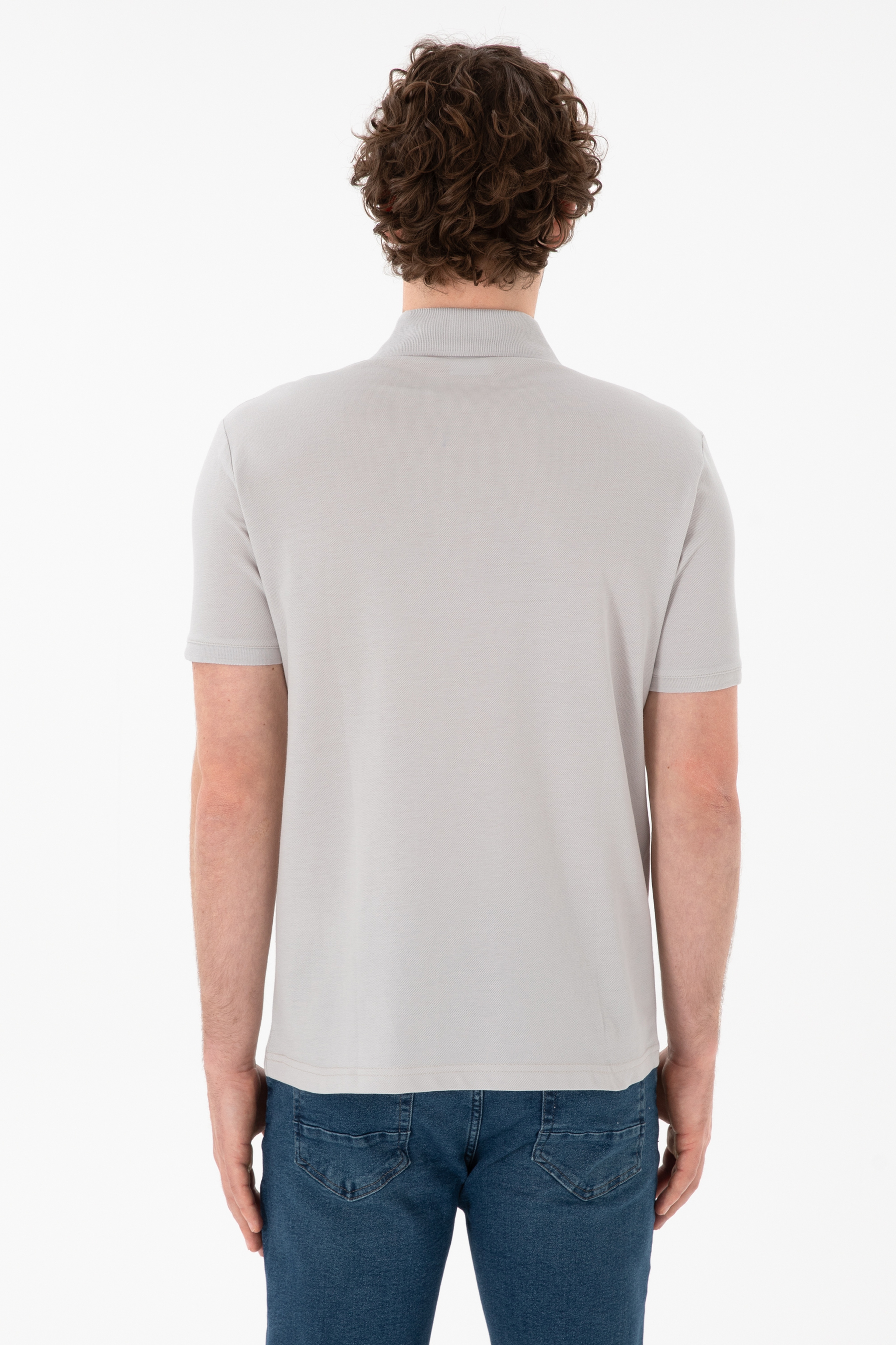 Erkek Regular Fit Polo Yaka Açık Gri Basic Tişört - Image 6