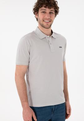 Erkek Regular Fit Polo Yaka Açık Gri Basic Tişört - 50306007403