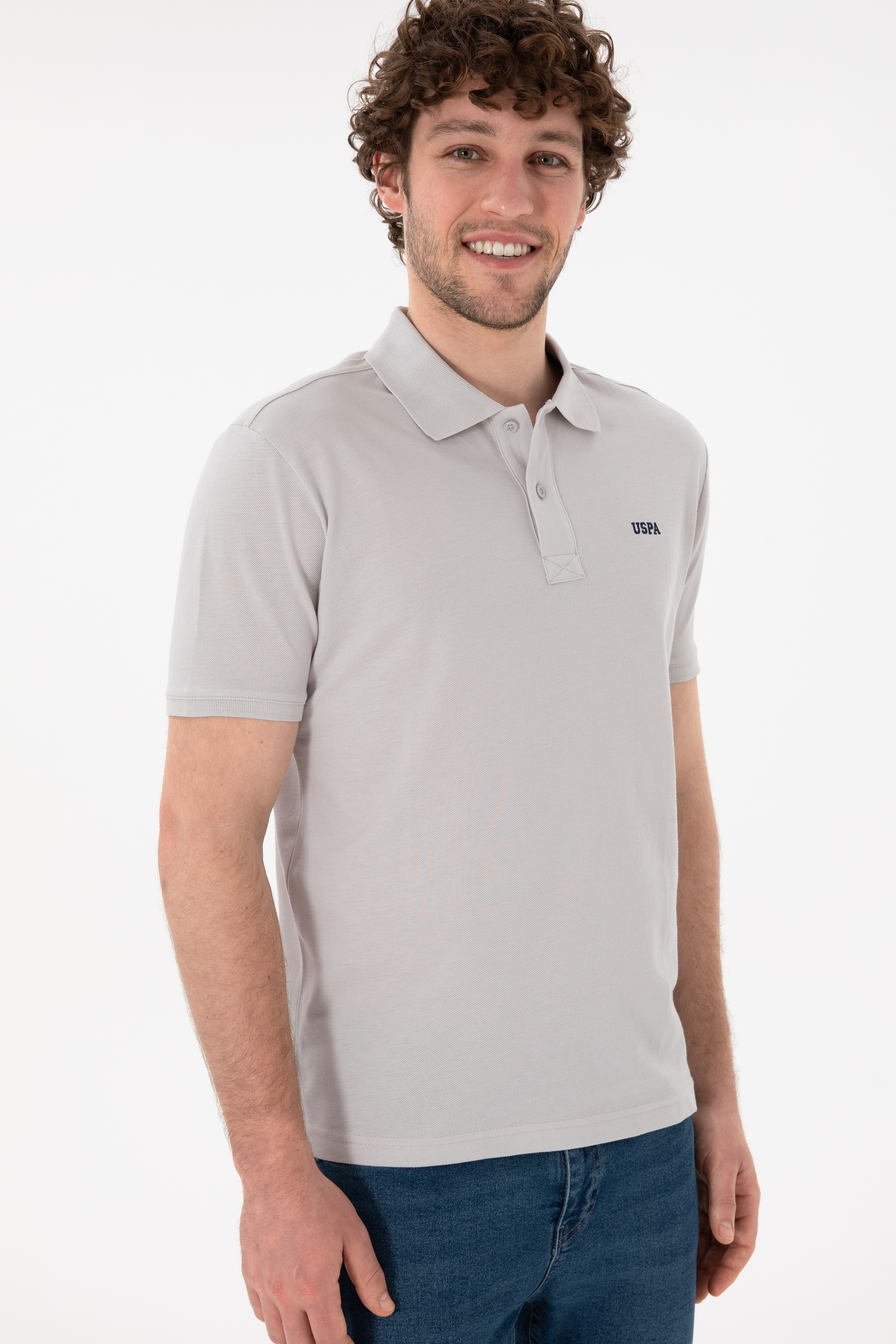 Erkek Regular Fit Polo Yaka Açık Gri Basic Tişört - Image 4