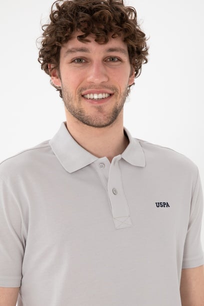 Erkek Regular Fit Polo Yaka Açık Gri Basic Tişört