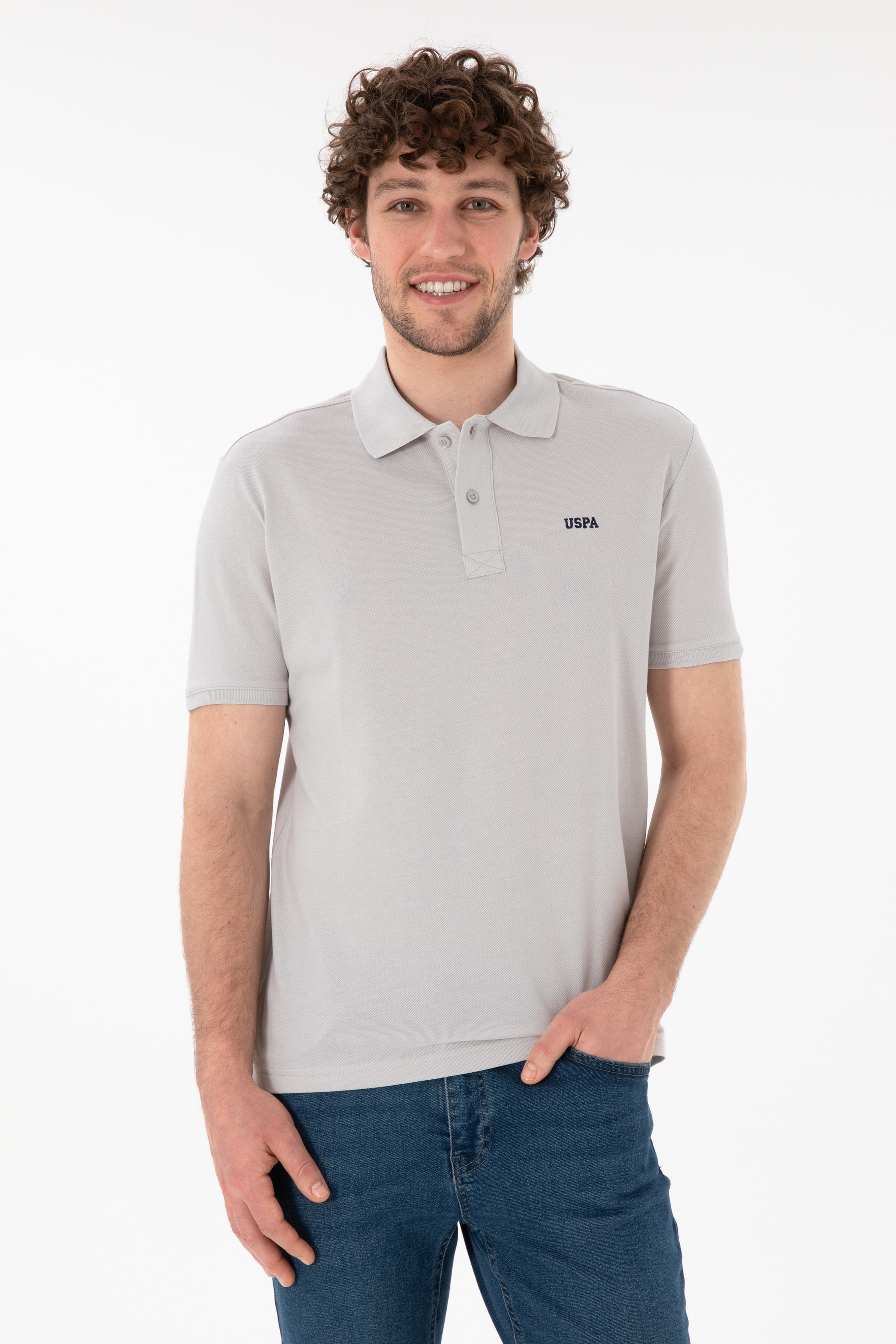 Erkek Regular Fit Polo Yaka Açık Gri Basic Tişört - Image 1