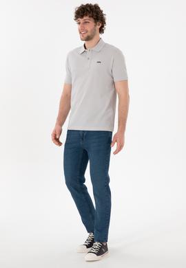 Erkek Regular Fit Polo Yaka Açık Gri Basic Tişört - 50306007403