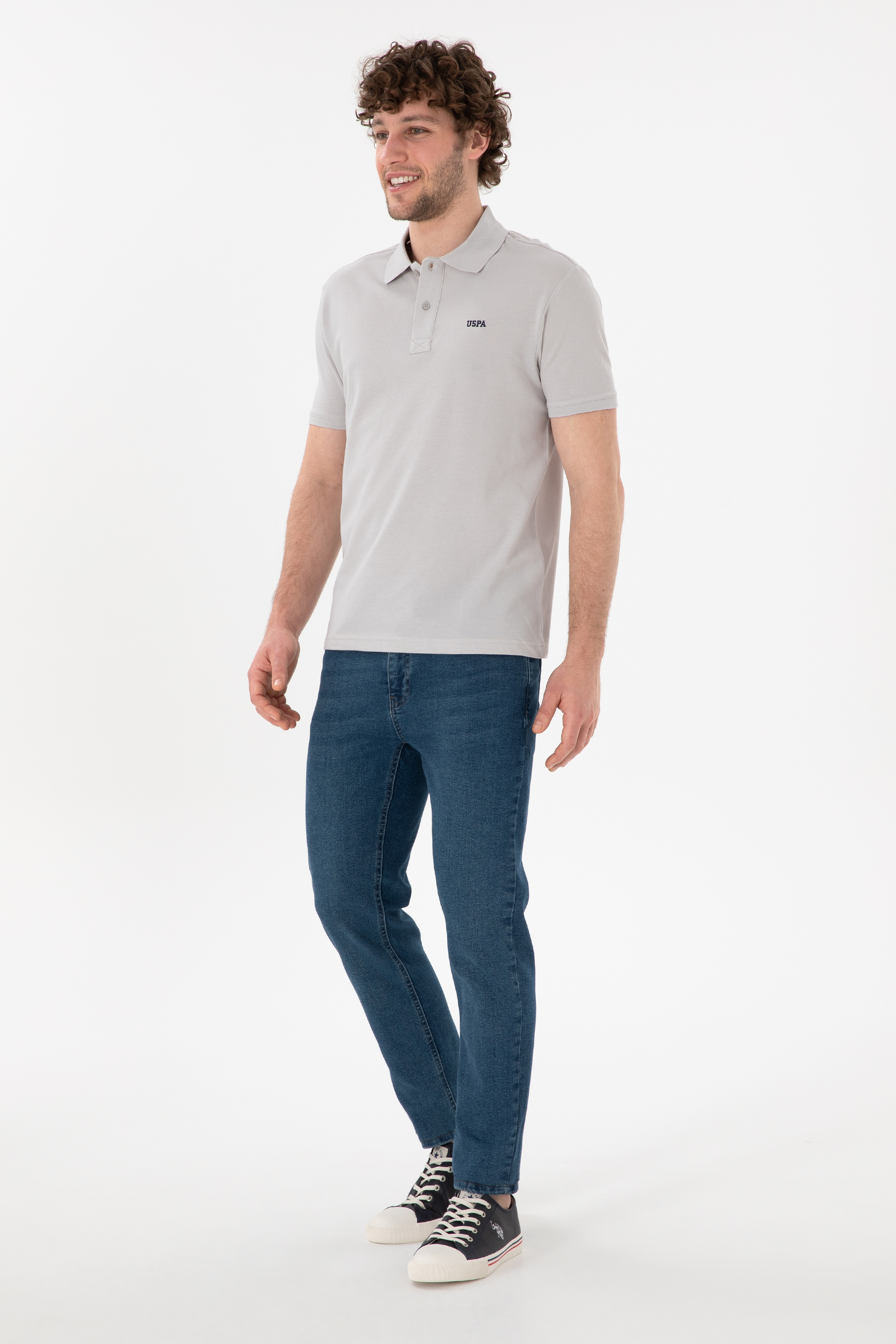 Erkek Regular Fit Polo Yaka Açık Gri Basic Tişört