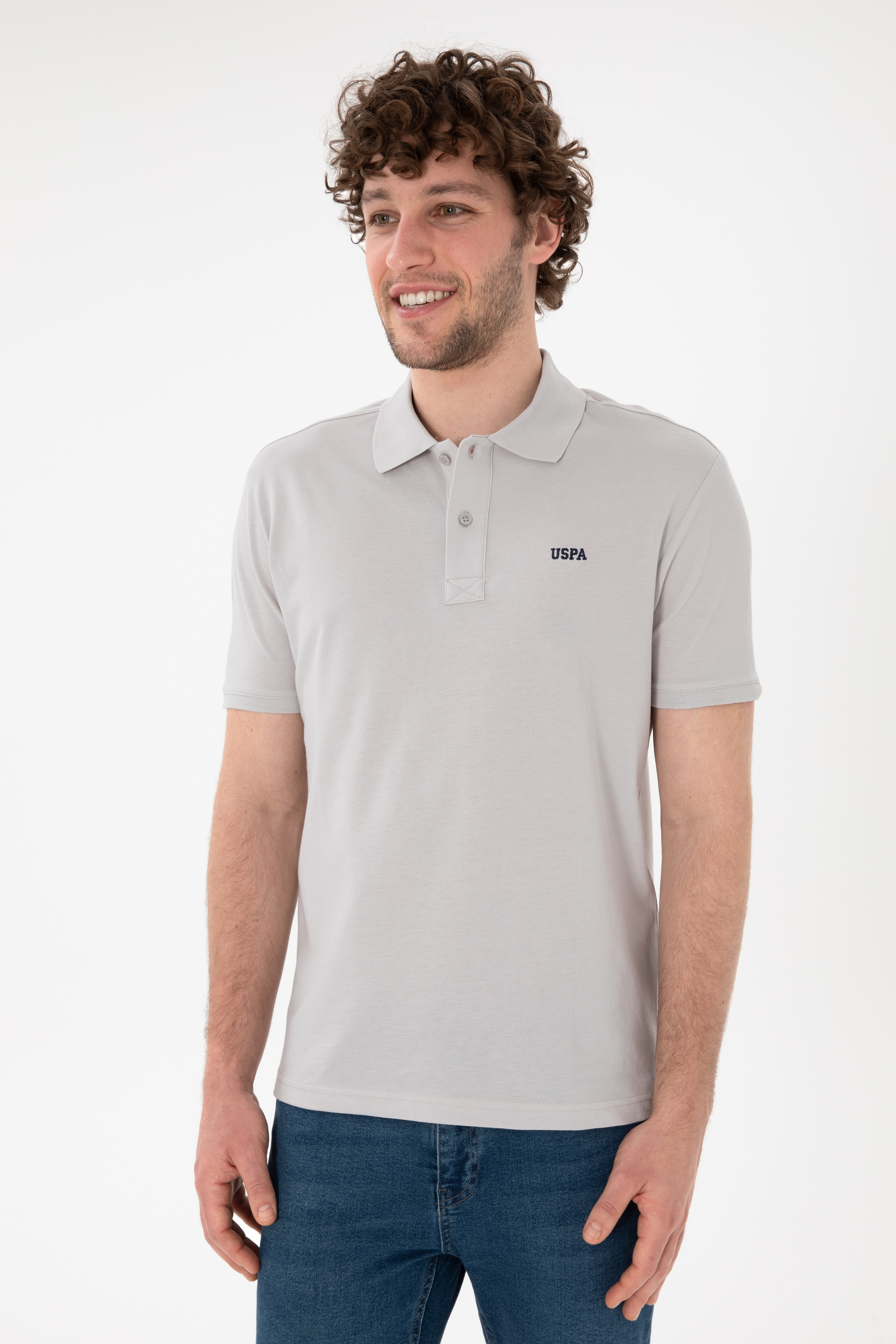 Erkek Regular Fit Polo Yaka Açık Gri Basic Tişört - Image 2