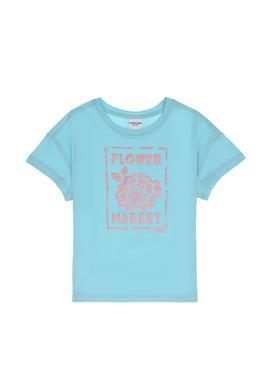 Kız Çocuk Aqua Bisiklet Yaka Çiçek Baskılı Pamuk Tişört - 50306167005