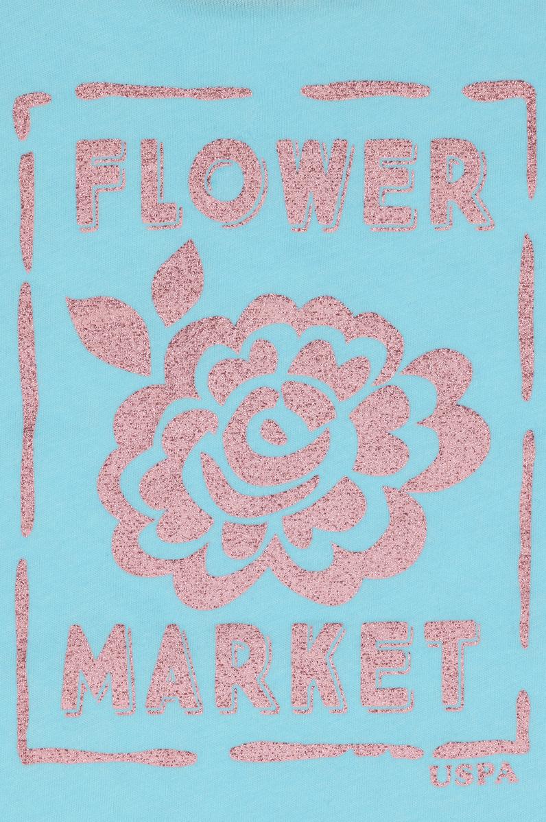 Kız Çocuk Aqua Bisiklet Yaka Çiçek Baskılı Pamuk Tişört