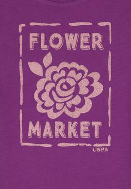 Kız Çocuk Menekşe Bisiklet Yaka Çiçek Baskılı Pamuk Tişört - 50306167021