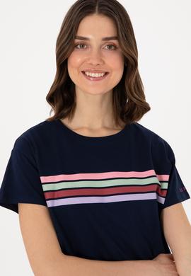 Kadın Lacivert Bisiklet Yaka Tişört - 50308639020