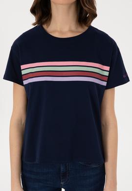 Kadın Lacivert Bisiklet Yaka Tişört - 50308639020