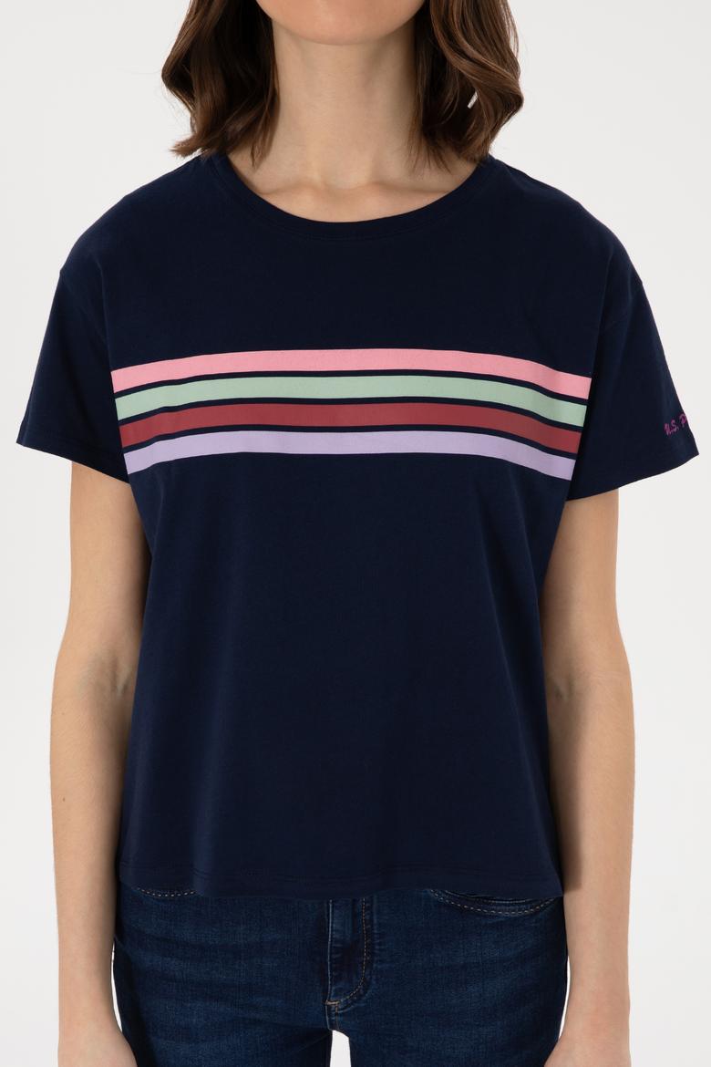 Kadın Lacivert Bisiklet Yaka Tişört - 50308639020