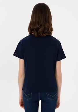 Kadın Lacivert Bisiklet Yaka Tişört - 50308639020