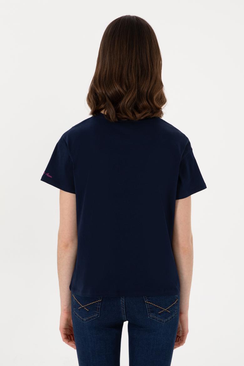 Kadın Lacivert Bisiklet Yaka Tişört - 50308639020