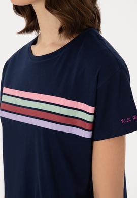 Kadın Lacivert Bisiklet Yaka Tişört - 50308639020