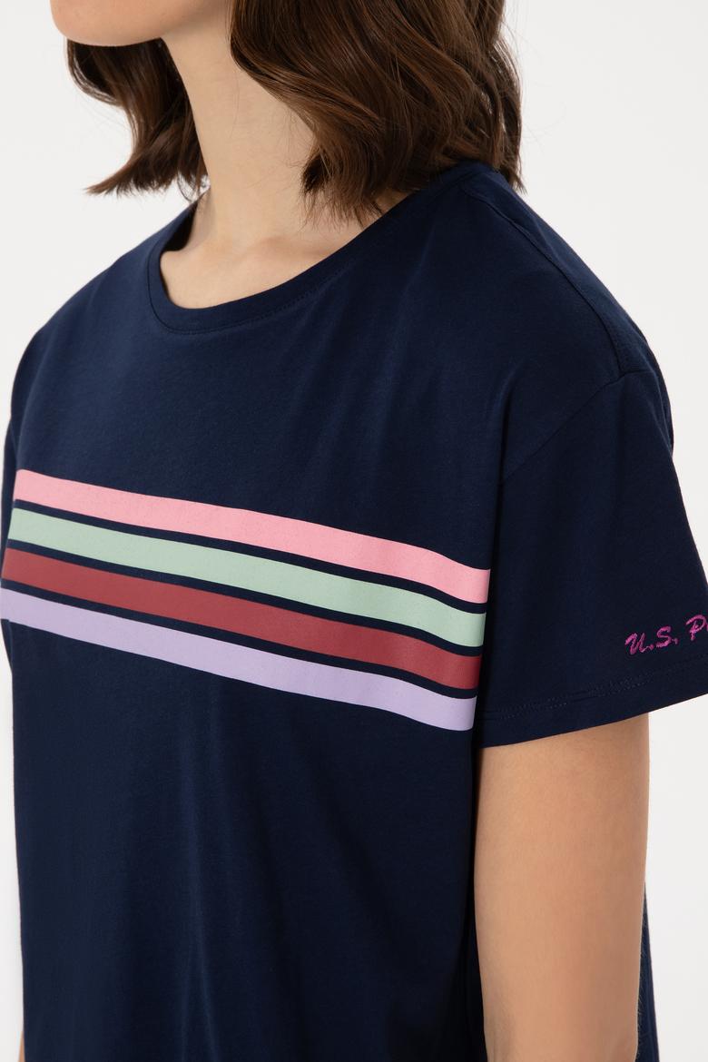 Kadın Lacivert Bisiklet Yaka Tişört - 50308639020