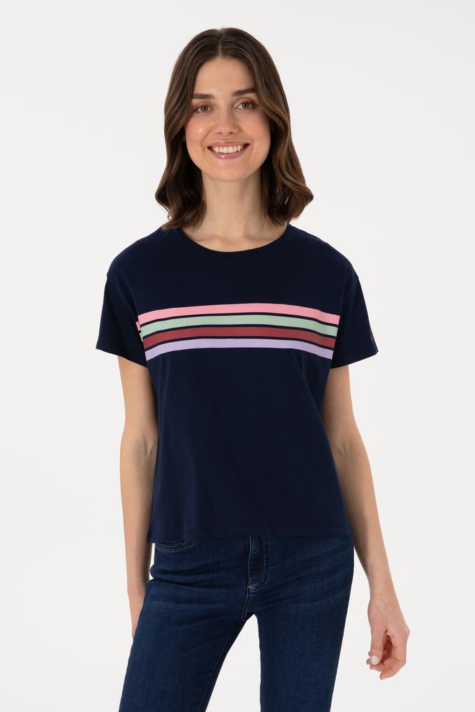 Kadın Lacivert Bisiklet Yaka Tişört