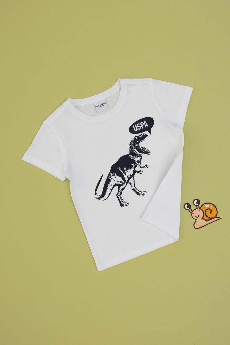 Erkek Çocuk Beyaz Bisiklet Yaka Tişört