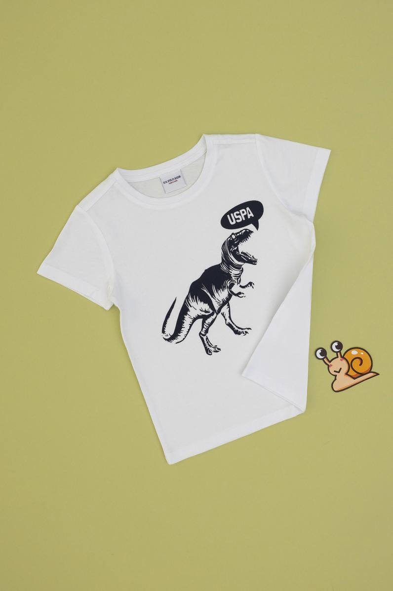 Erkek Çocuk Beyaz Bisiklet Yaka Tişört