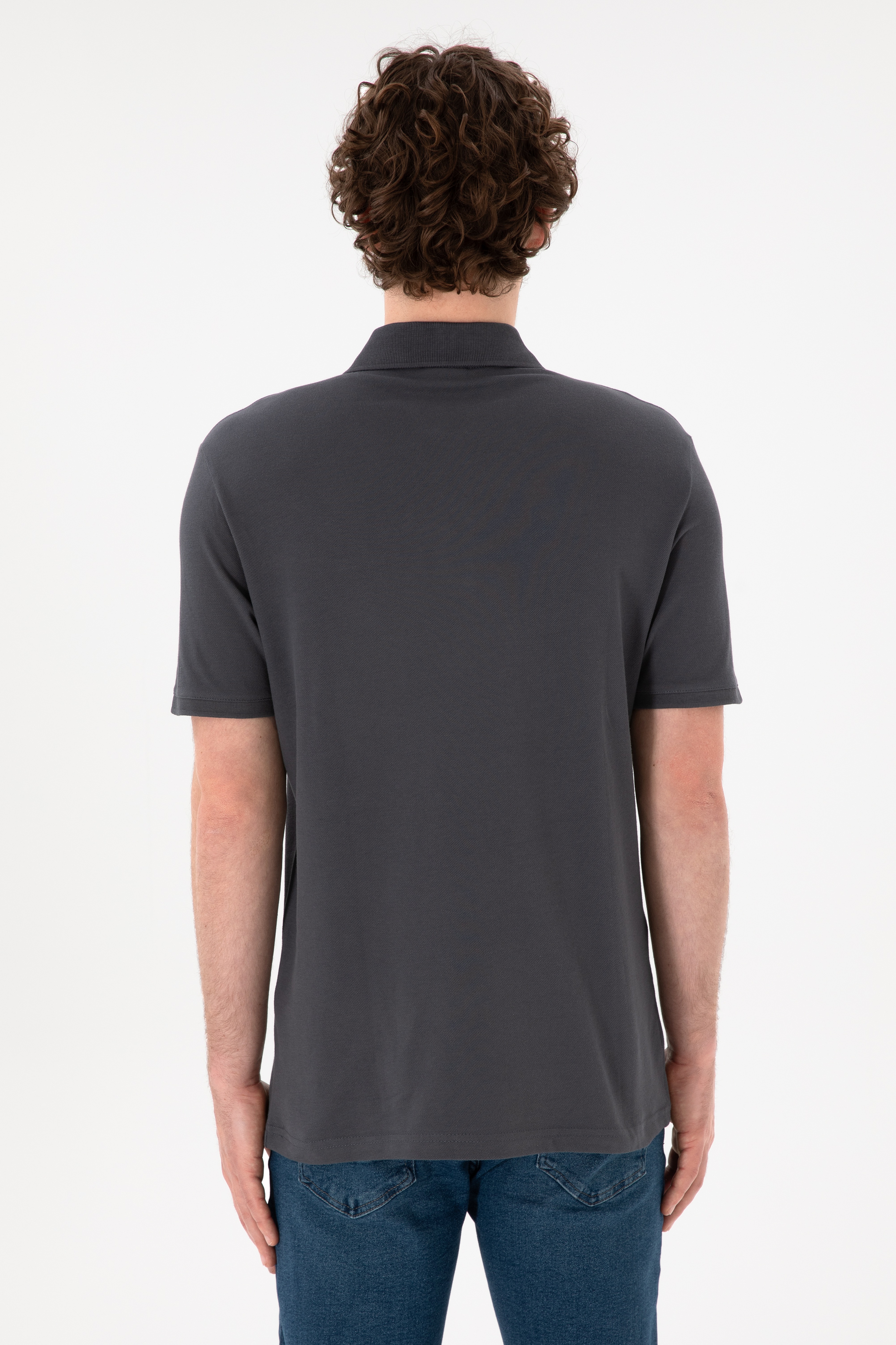 Erkek Regular Fit Polo Yaka Antrasit Basic Tişört