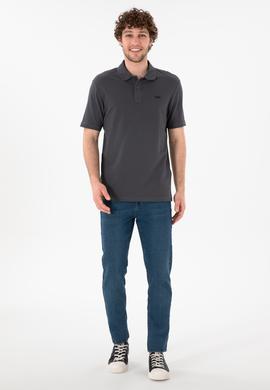 Erkek Regular Fit Polo Yaka Antrasit Basic Tişört - 50306007258