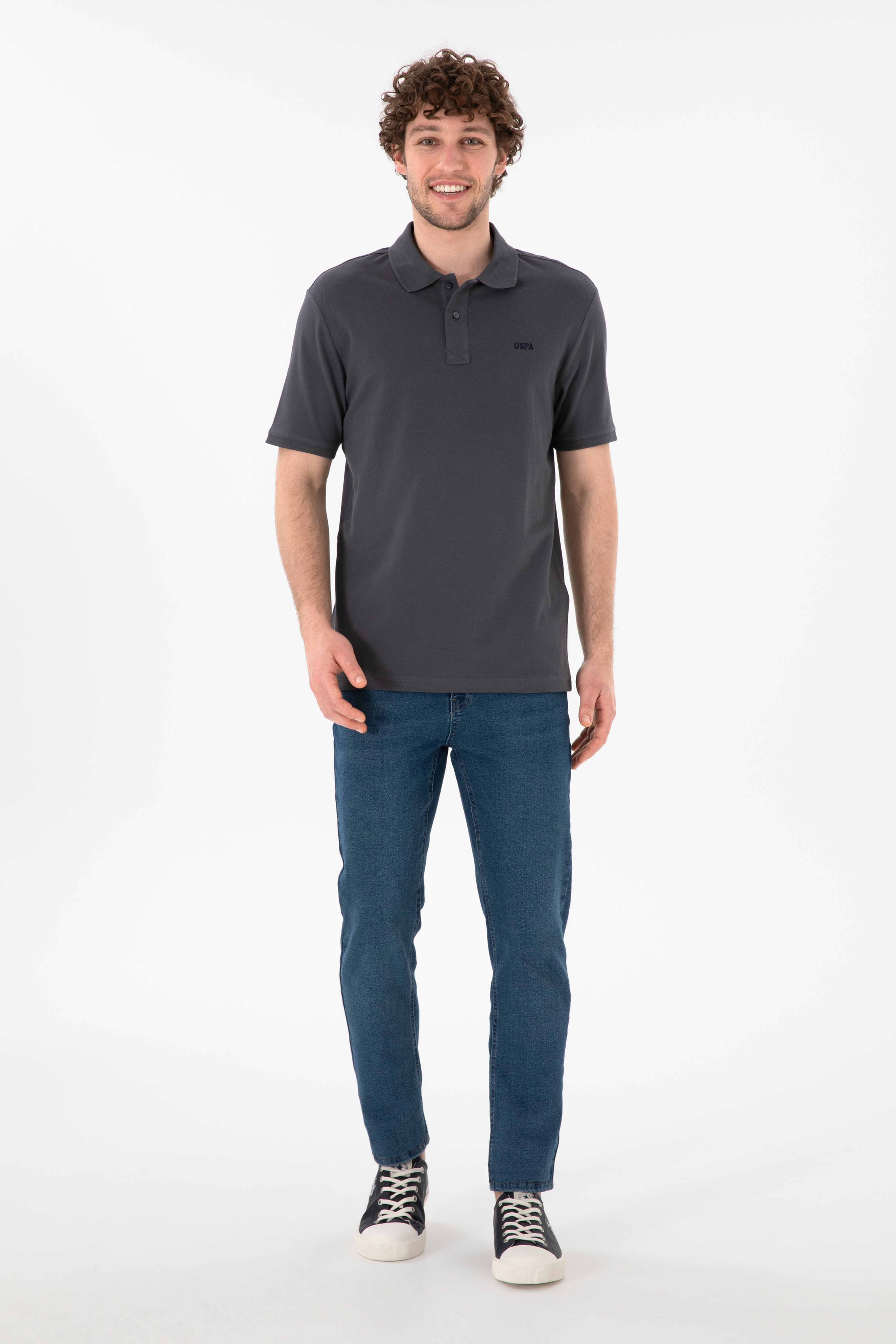 Erkek Regular Fit Polo Yaka Antrasit Basic Tişört