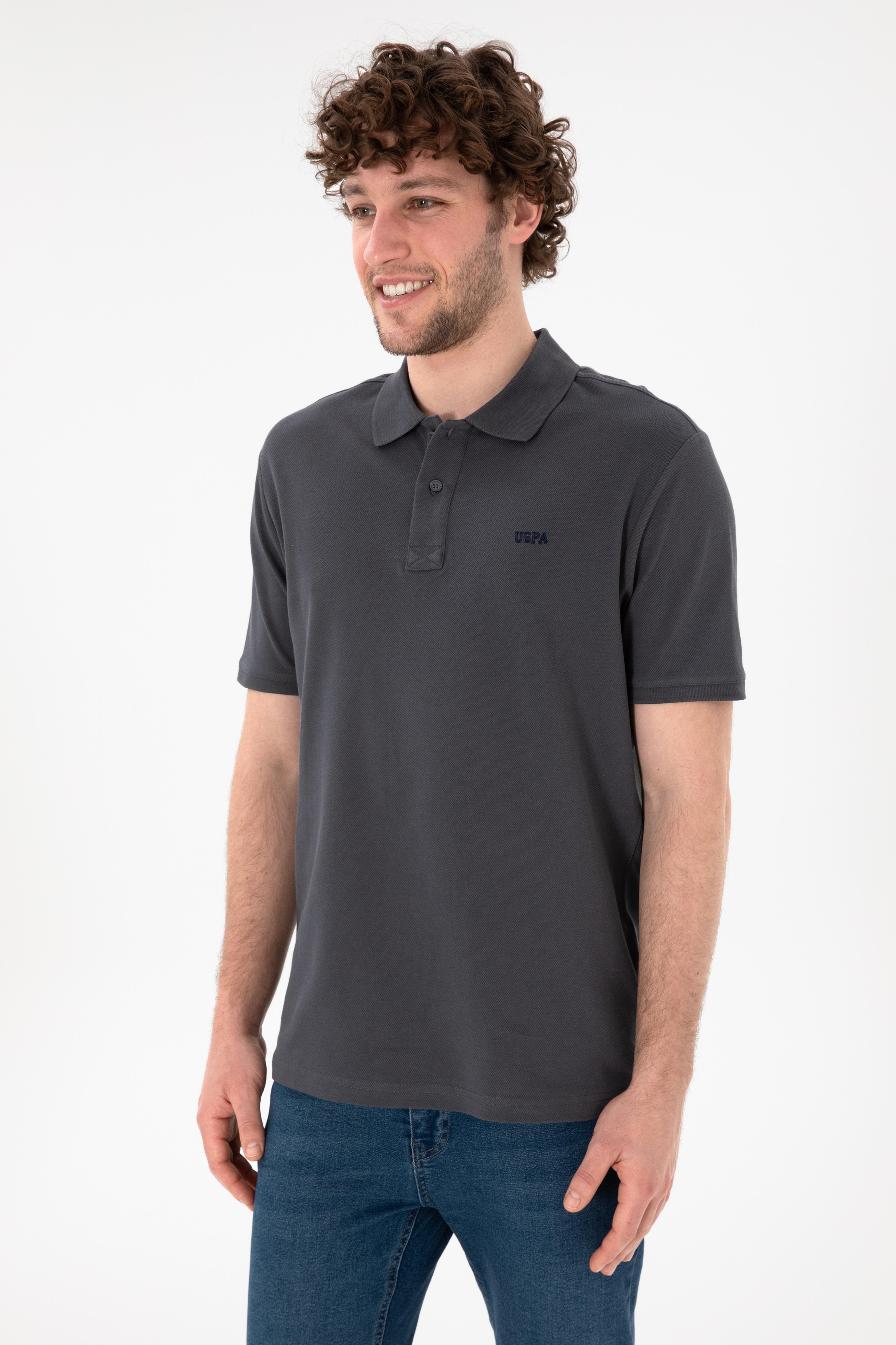 Erkek Regular Fit Polo Yaka Antrasit Basic Tişört - Image 2