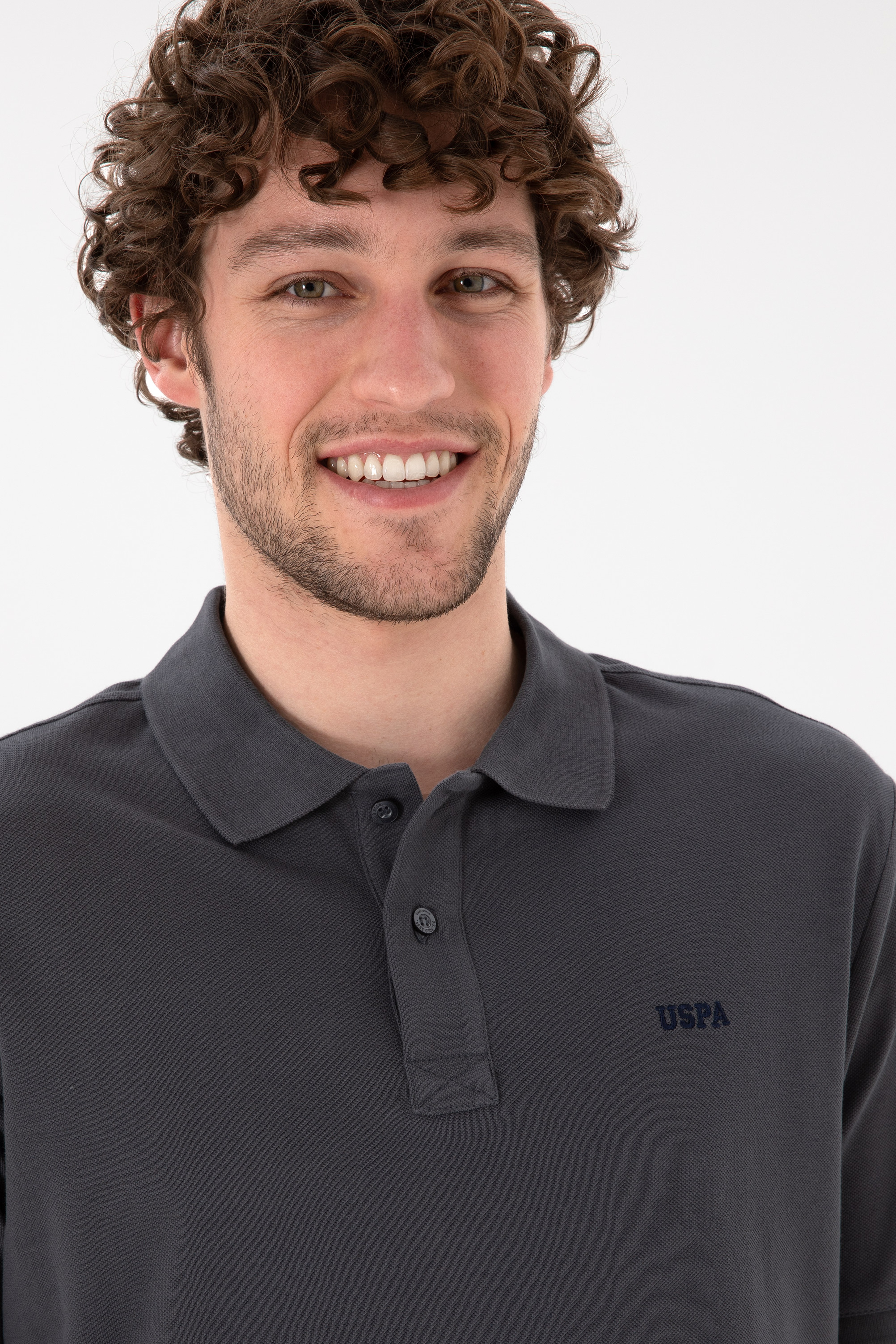 Erkek Regular Fit Polo Yaka Antrasit Basic Tişört