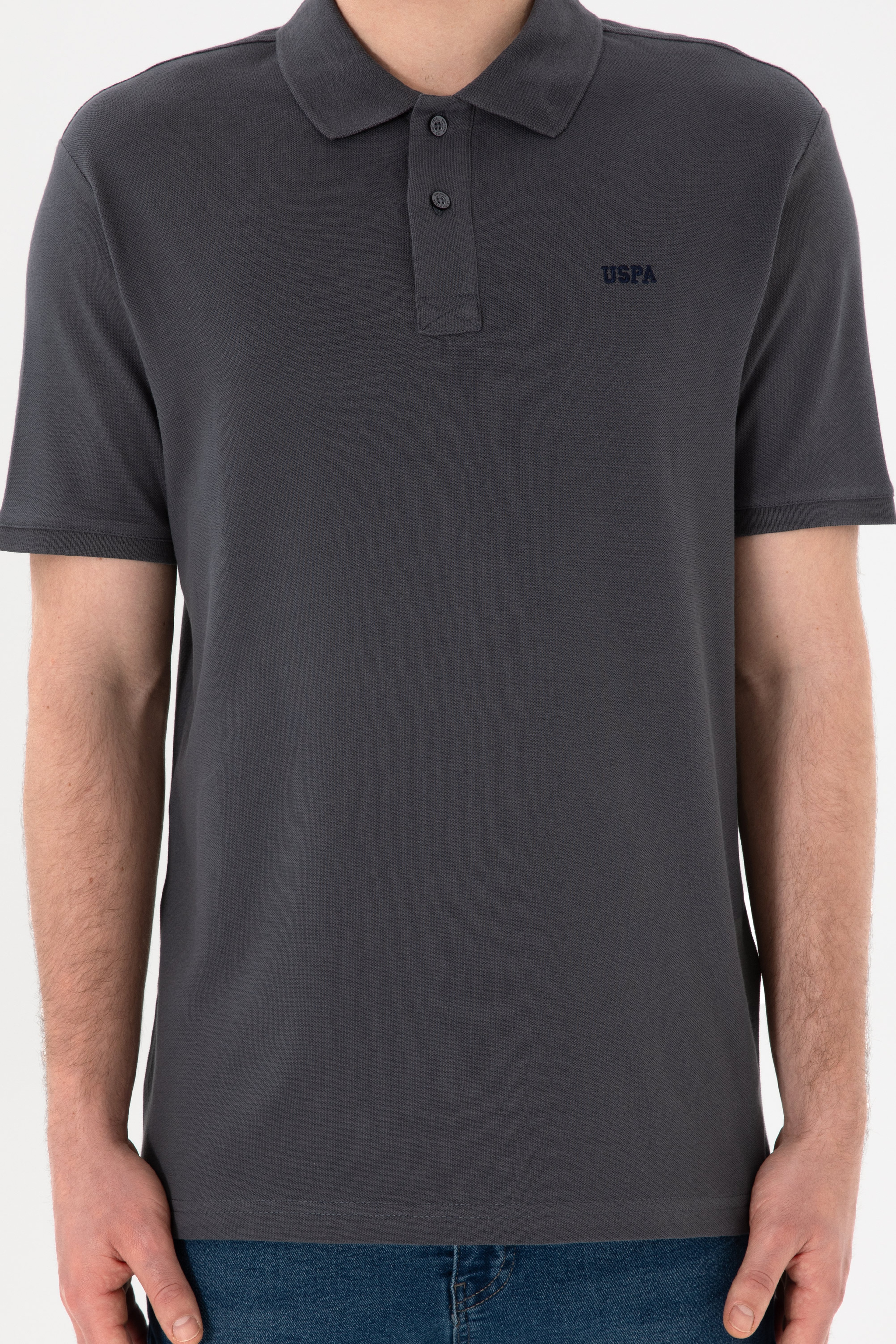 Erkek Regular Fit Polo Yaka Antrasit Basic Tişört