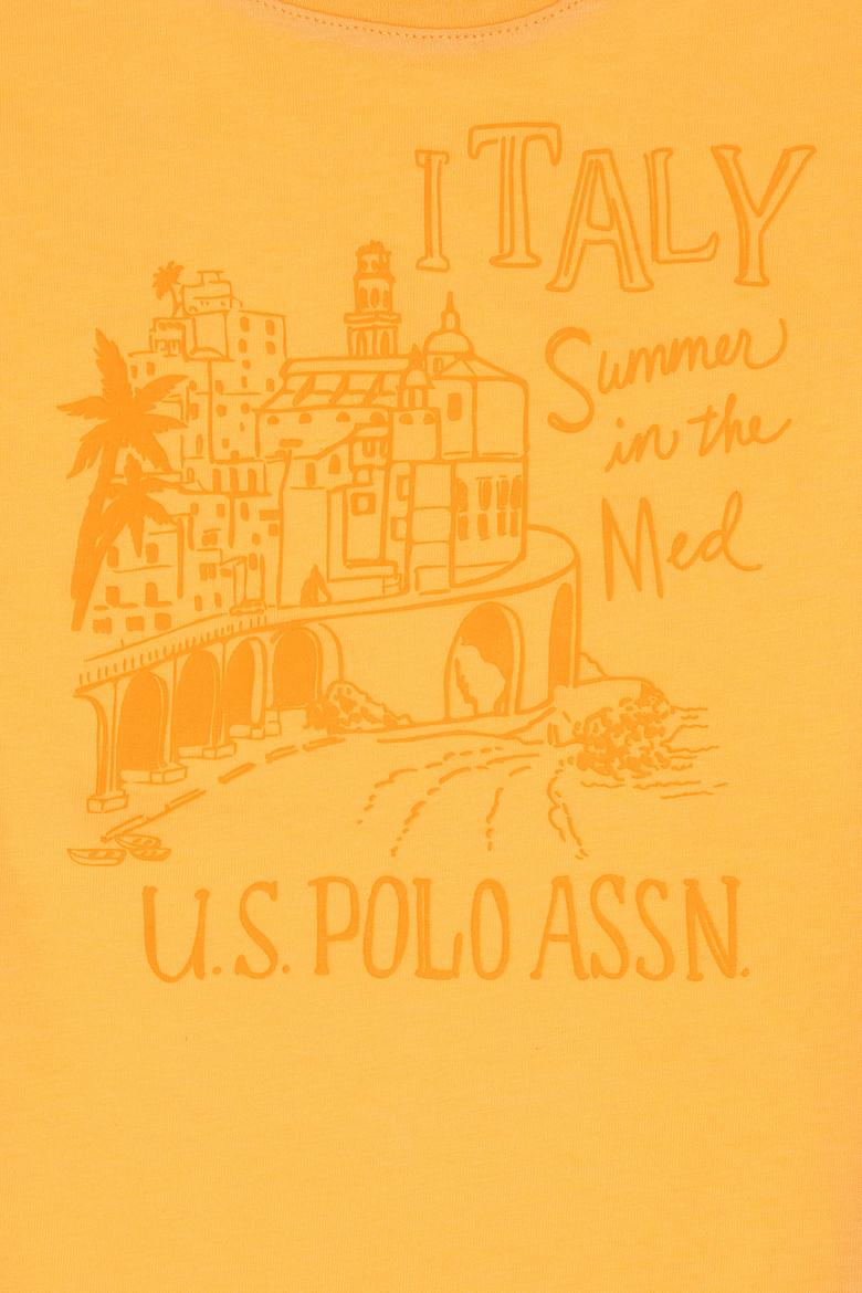 Kız Çocuk Turuncu Bisiklet Yaka Baskılı Pamuk Tişört - 50306178013