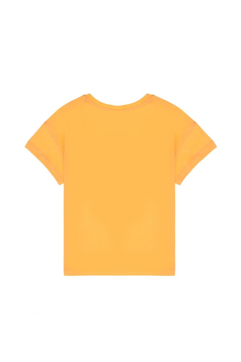 Kız Çocuk Turuncu Bisiklet Yaka Baskılı Pamuk Tişört