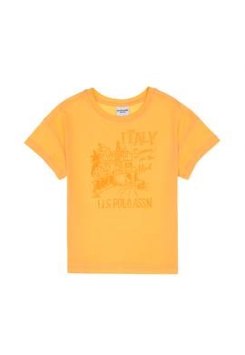 Kız Çocuk Turuncu Bisiklet Yaka Baskılı Pamuk Tişört - 50306178013