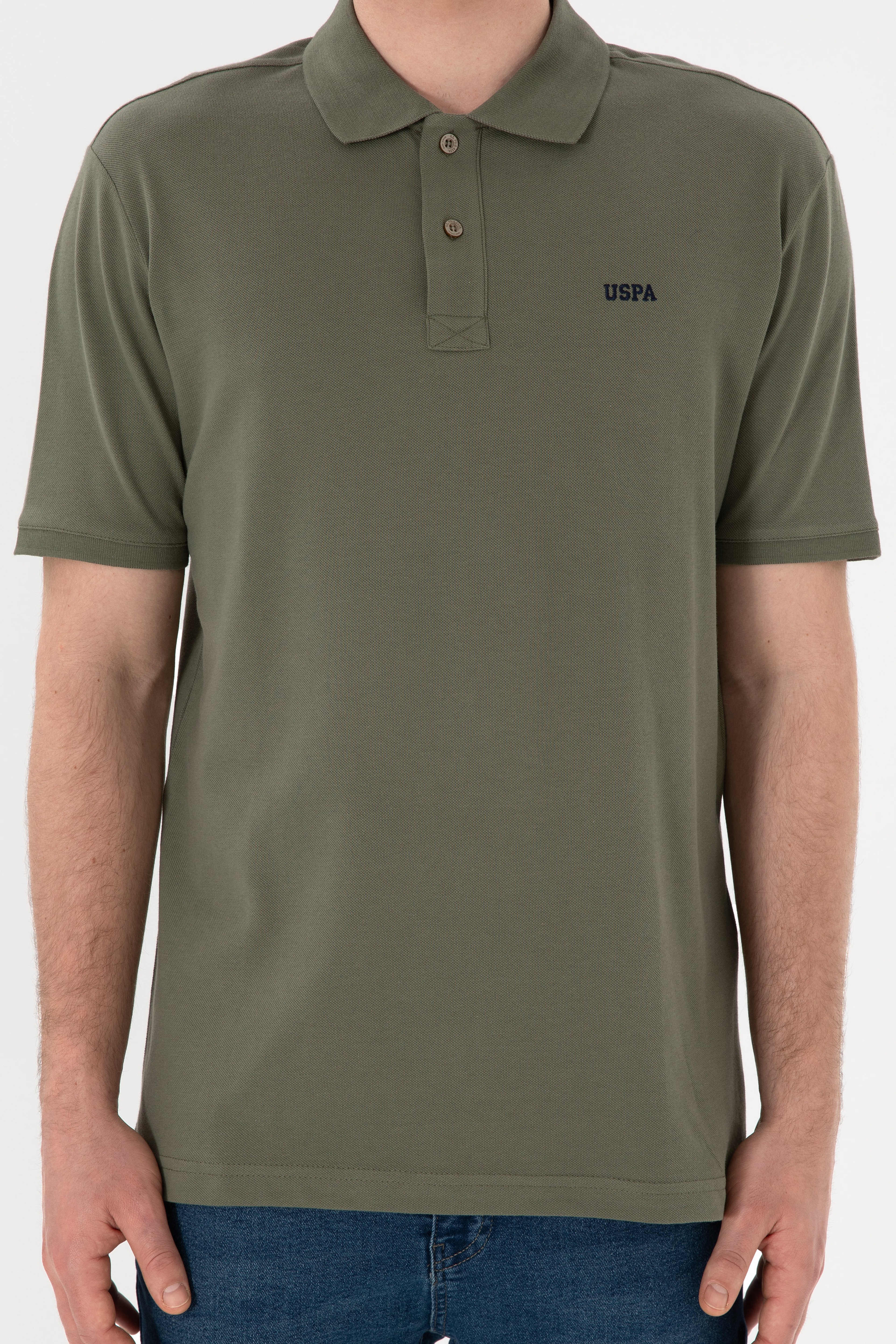 Erkek Regular Fit Polo Yaka Koyu Haki Basic Tişört - Image 7